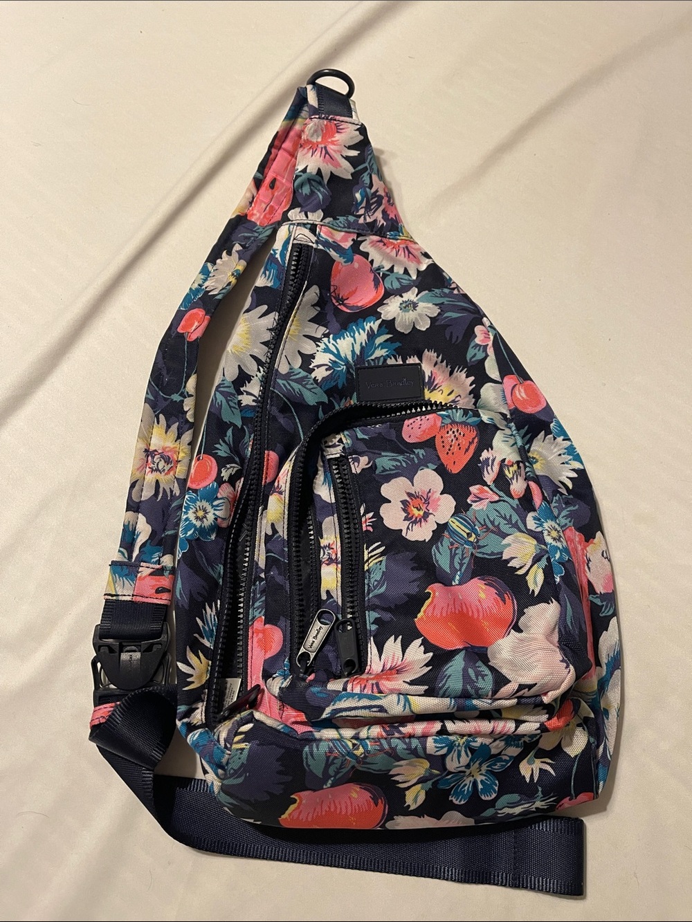 Vera Bradley Navy Floral Crossbody Sling with Pink & Peach Accents